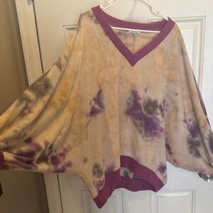 white birch Tie-Dye V-Neck Sweater in Purple and Beige